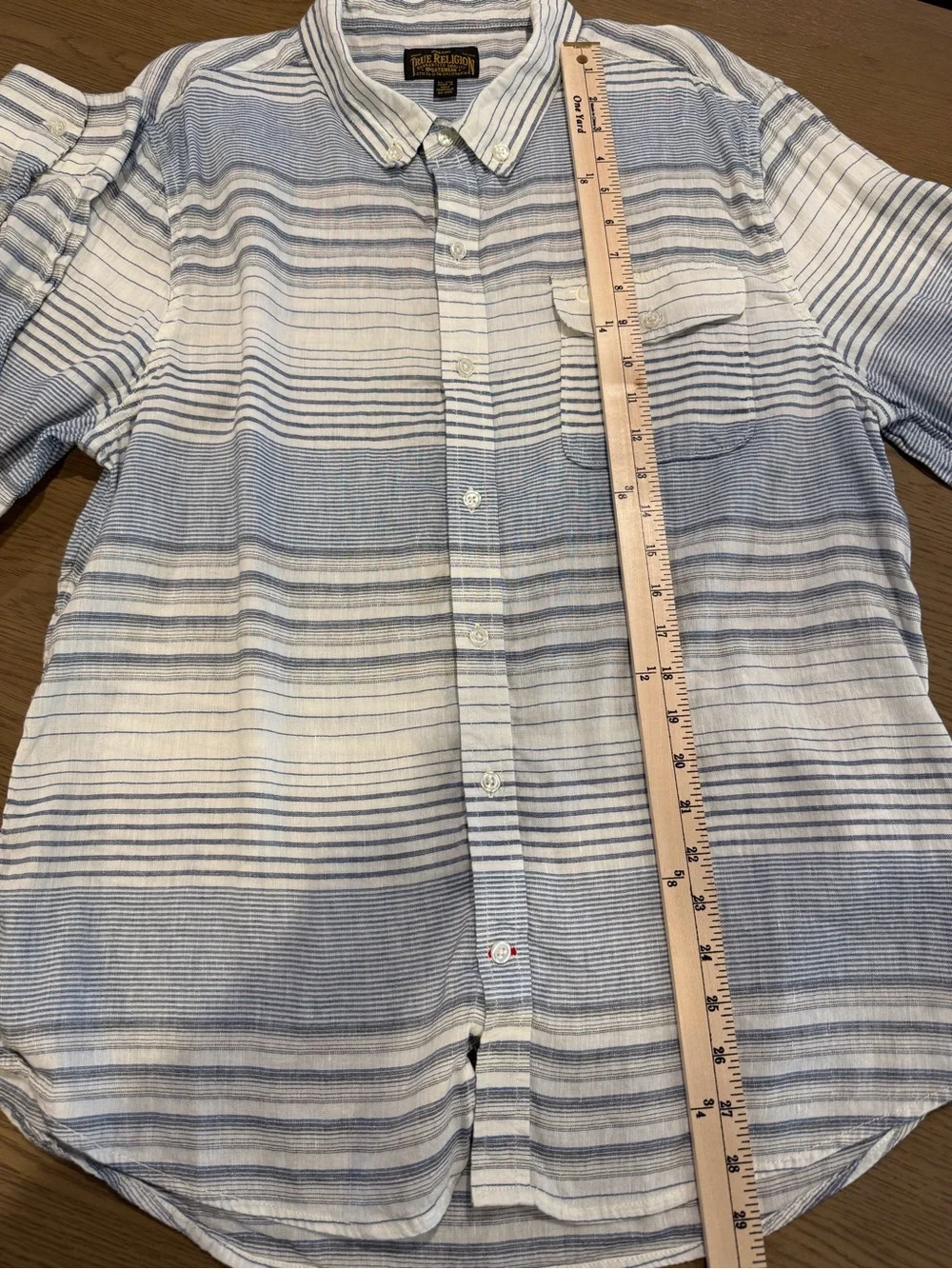 True‎ Religion Linen Cotton Striped Button Up Shirt XXL Coastal Beach Nautical